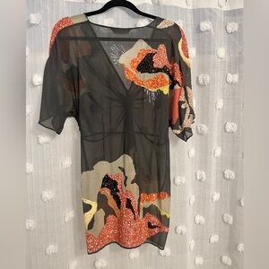 AllSaints Spitalfields sheer beaded silk top tunic